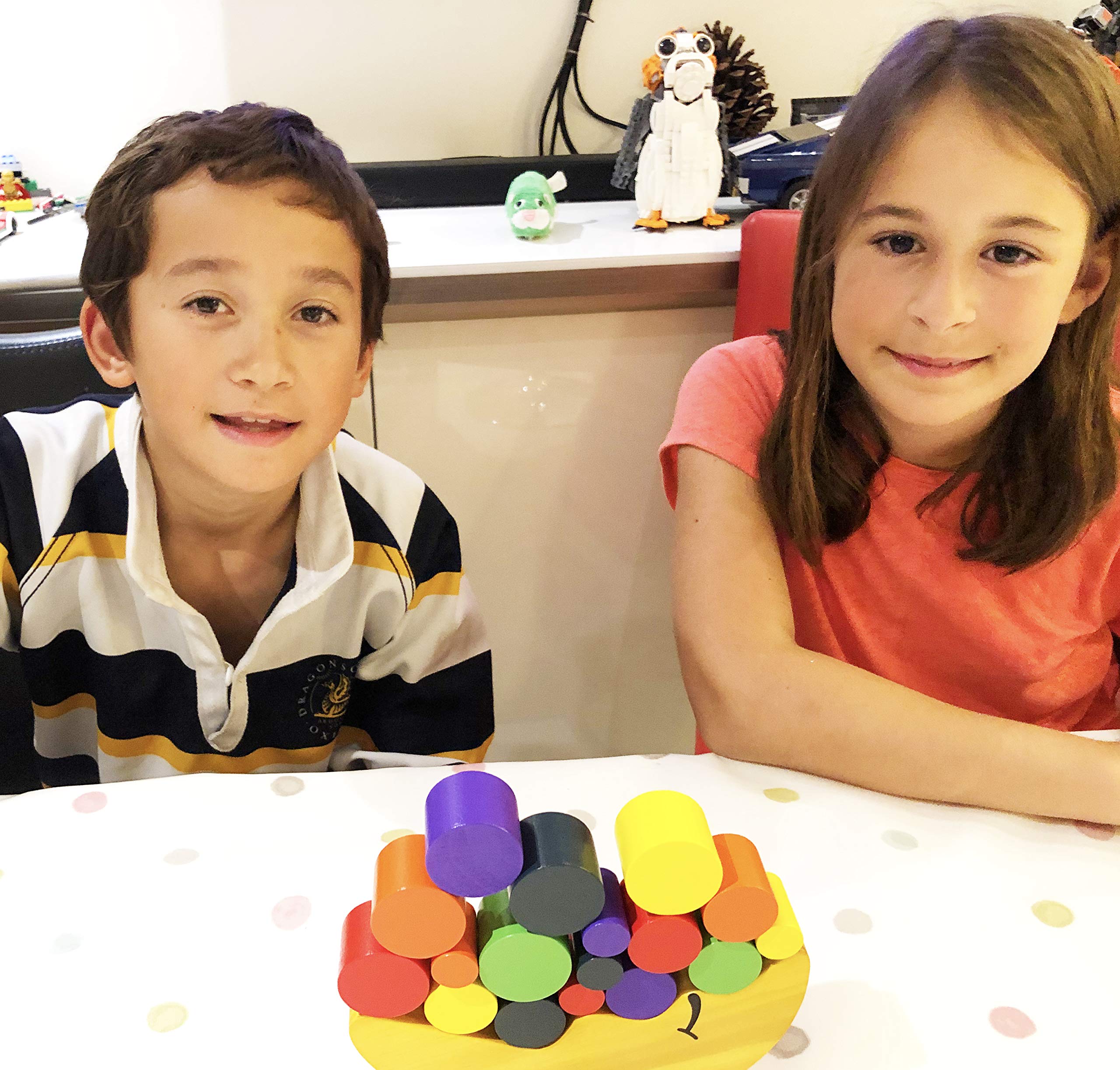TOWO Wooden Stacking Blocks Balancing Game for Children - Moon Equilibrium Game Moon Wooden Stacking Blocks and Sorting Toy for 3 Years Old- Math Educational Toys for Preschool Kids