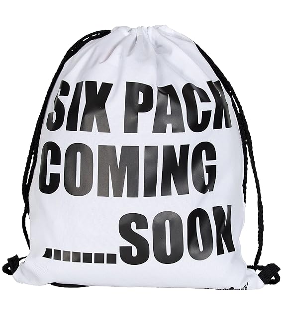 Coucharmy Six Pack Turnbeutel Rucksack Sport Beutel Gymsack Hipster Tasche vers. Design (ca. 32 x 39 cm) (Six Pack/Weiß)