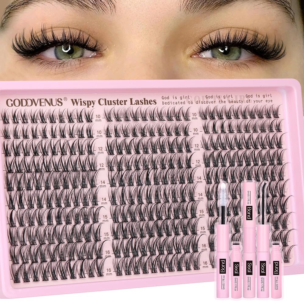 Goddvenus Lash Clusters Kit Wispy Eyelash Clusters Lashes Natural DIY Lash Extension Kit 10-16mm Cluster Eyelash Extensions K