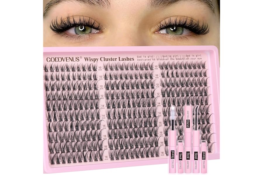 Goddvenus Lash Clusters Kit Wispy Eyelash Clusters Lashes Natural DIY Lash Extension Kit 10-16mm Cluster Eyelash Extensions Kit 300pcs C Curl Individual Lashes Cluster Eyelash (No Tweezers)