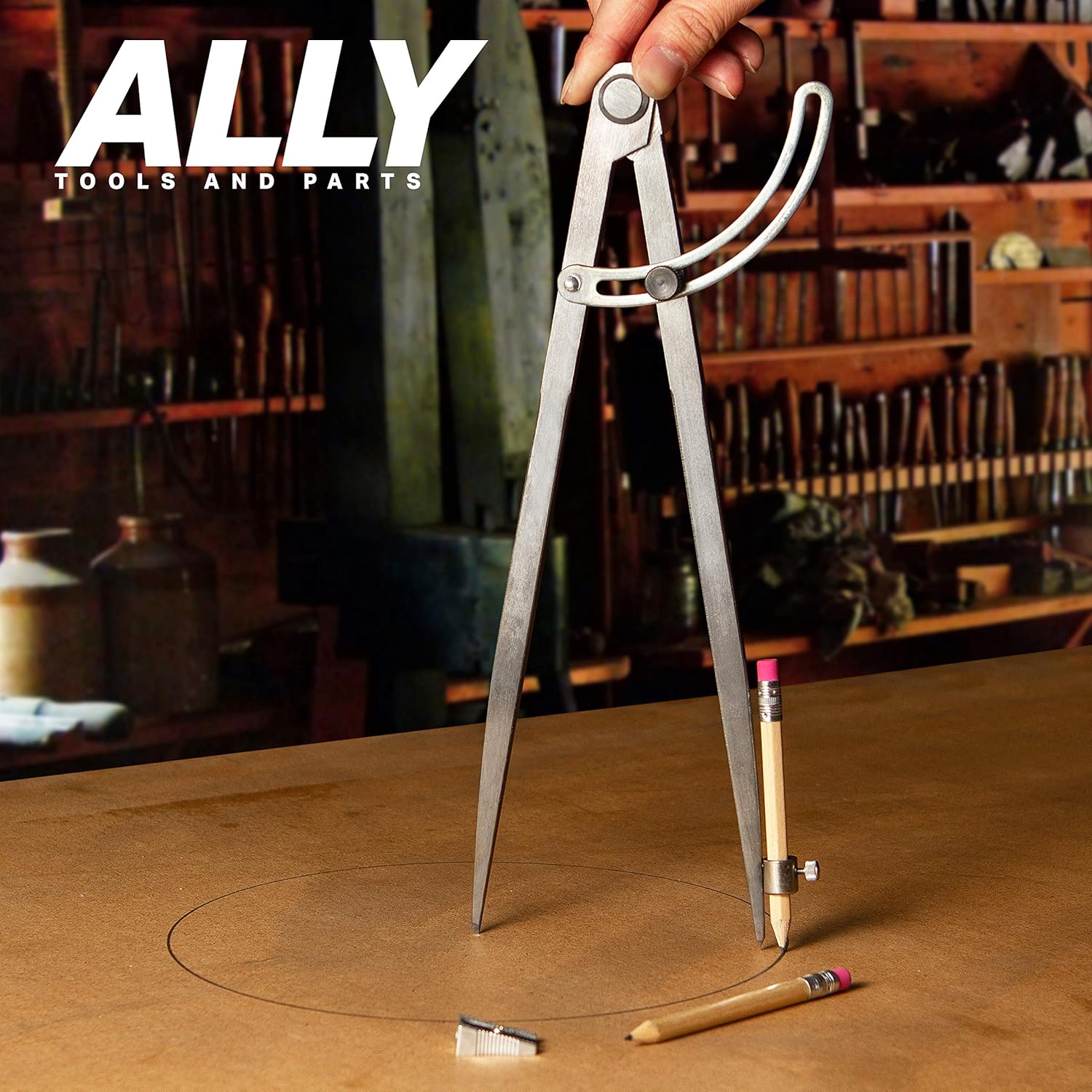 ALLY Tools Professional 12 inch Locking Wing Divider Pencil Holder/Compass Scribe INCLUDES Two Pencils and Metal Pencil Sharpener Ideal for Drawing Circles, Woodworking, Metalworking, and Leather Work: Home Improvement