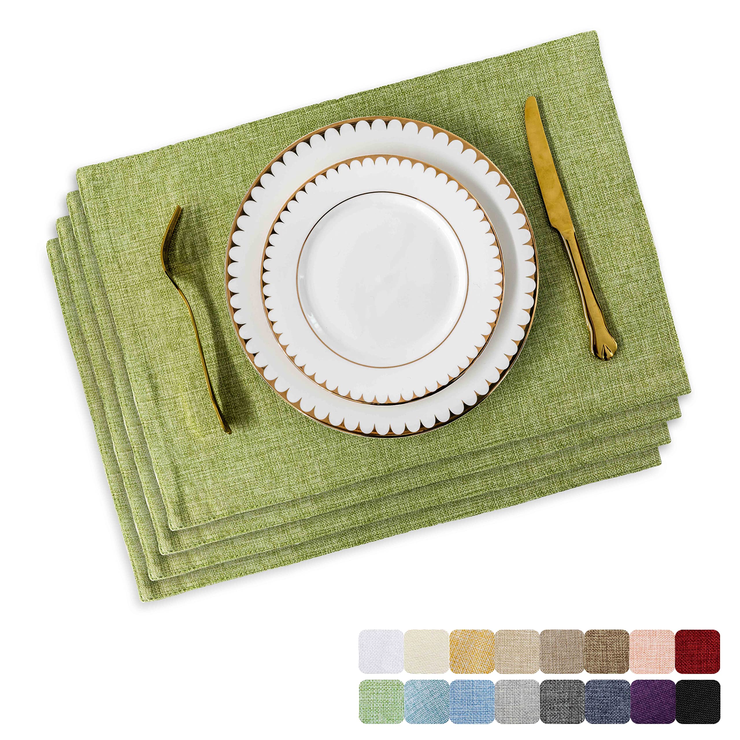 Home Brilliant Place Mats Set of 4 Table Mats Green Table Decorations Placemats for Kitchen Decor, Lined Linen Place Mats for Protect Summer Decor, 33 x 48 cm, 4 Pcs, Grass Green