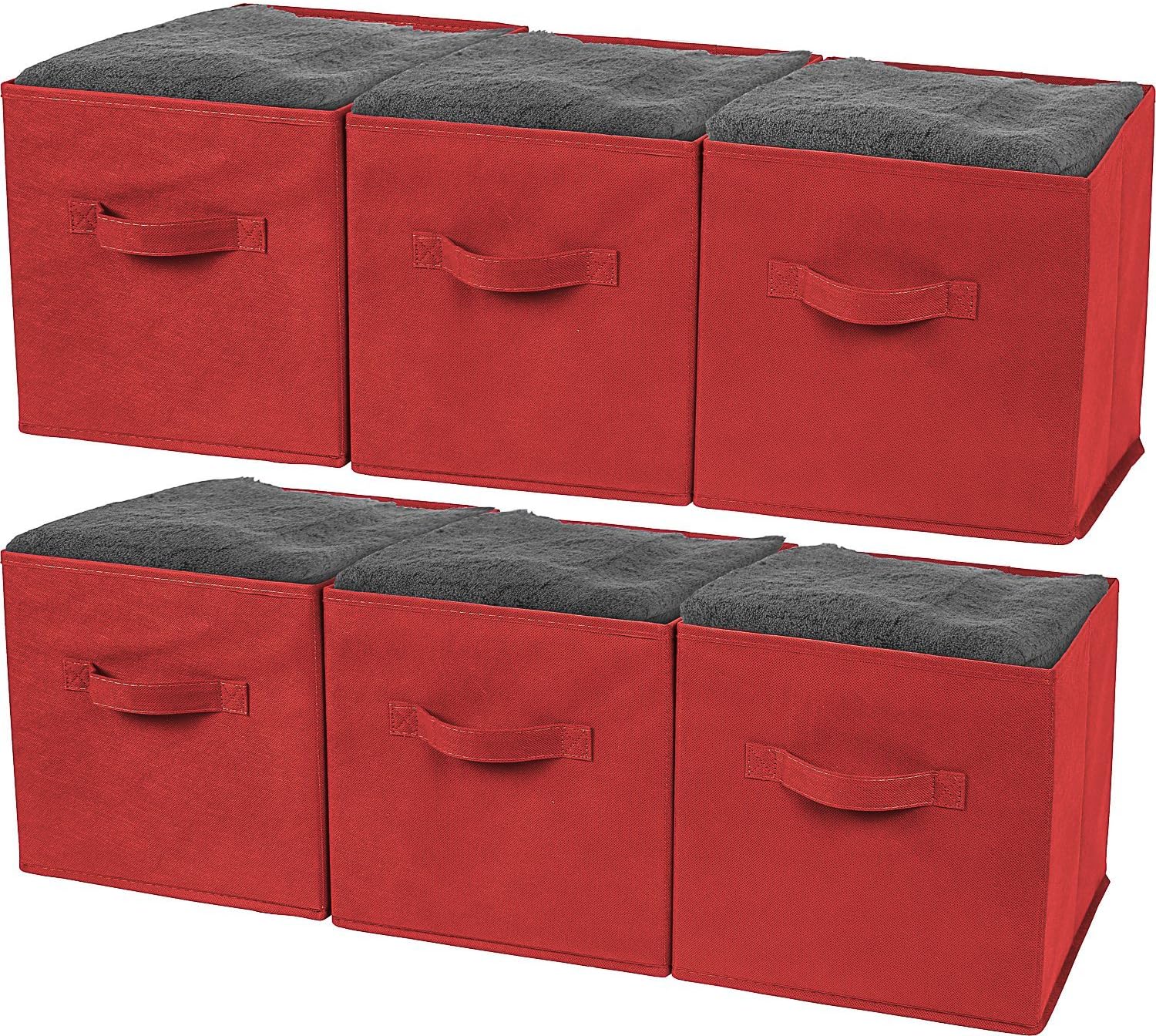 GreencoFoldable Storage Cubes Non-woven Fabric -6 Pack-(Red)