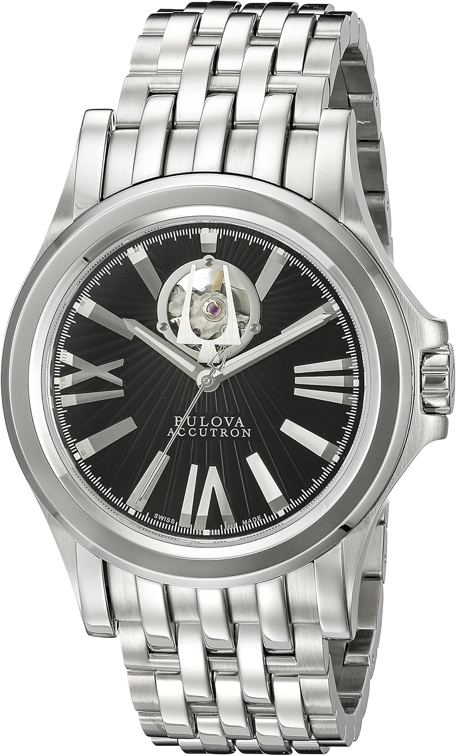 Bulova Accutron Gents Stainless Steel Watch With Dark Grey Dial Amazon De Uhren