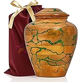 Wooden Cremation Urn for Adult Human Ashes – Handmade Mango Wood Funeral Urn with Green Epoxy Inlay – Large 225 Cu in Memorial Burial Urn Box with Velvet Bag (225 lbs)