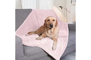 PETHUR Waterproof Dog Blankets for Large Dogs, Large Dog Blanket Washable for Couch Protection, Soft Sherpa Fleece Dog Blanket, Light Pink, L