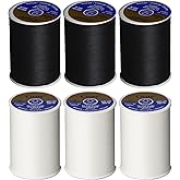6 Pack Bundle - (3 Black + 3 White) - Coats &amp; Clark Dual Duty All-Purpose Thread - Three 400 Yard Spools each of BLACK &amp; White