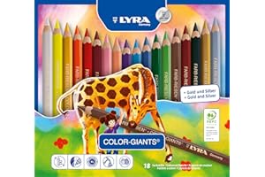 LYRA Color-Giants Colored Pencils, Lacquered, 6.25 Millimeter Cores, Set of 18 Pencils, Assorted Colors (3941181)