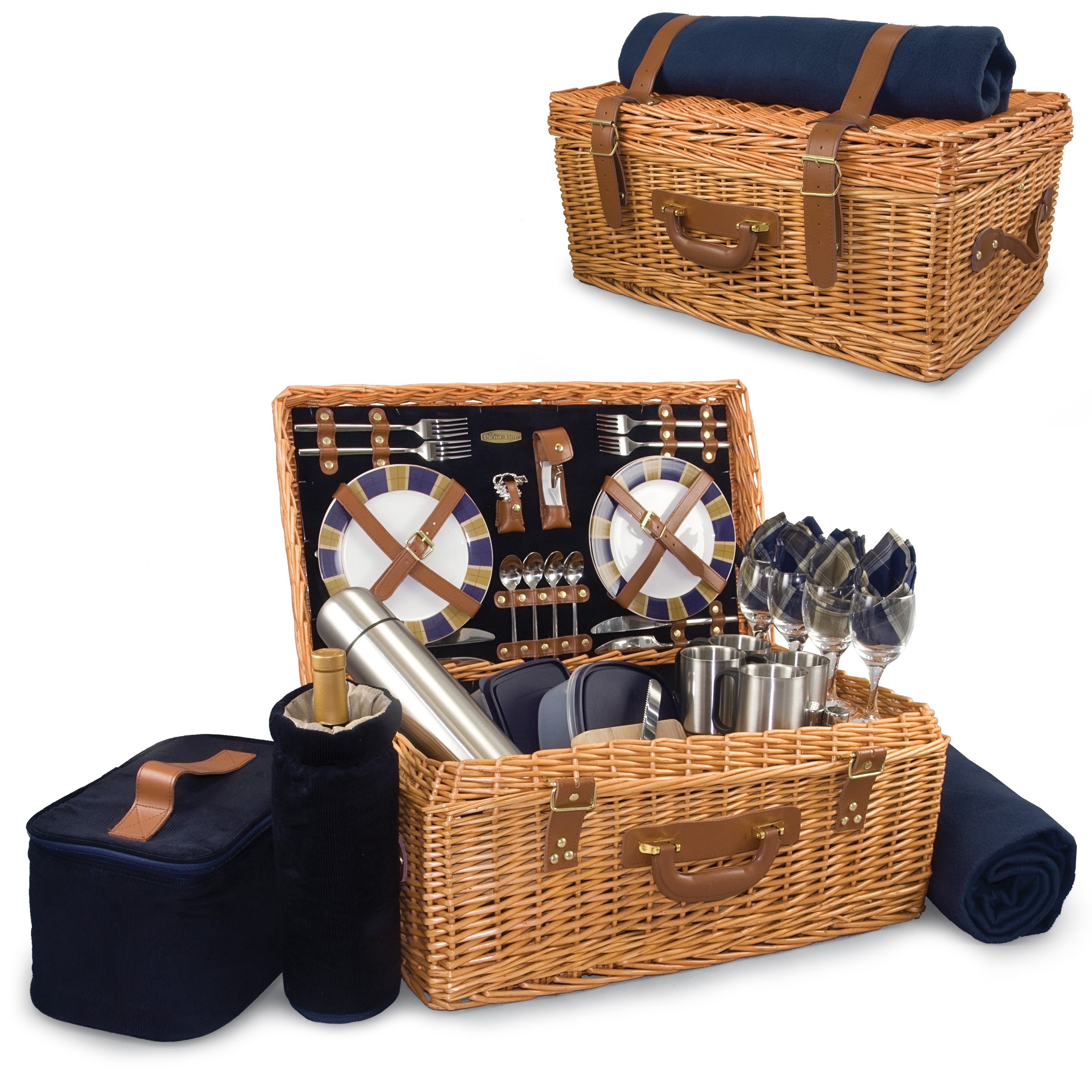 Picnic Time Windsor EnglishStyle Willow Picnic Basket with Deluxe