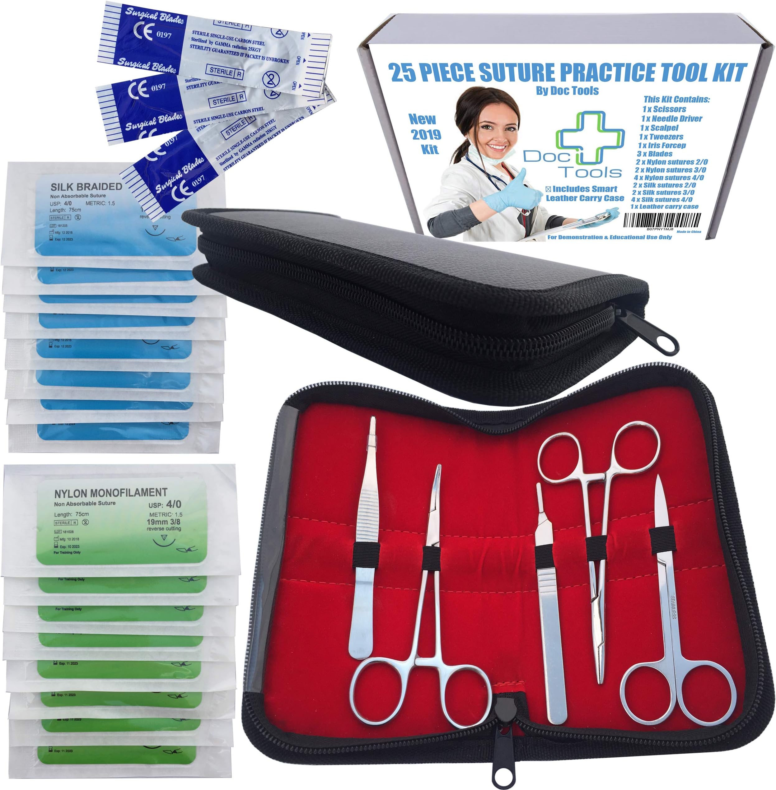 25 Piece Stainless Steel Suture Pad Practice Tool Kit - by Doc Tools | For Suture Training Medical Students Nurses…