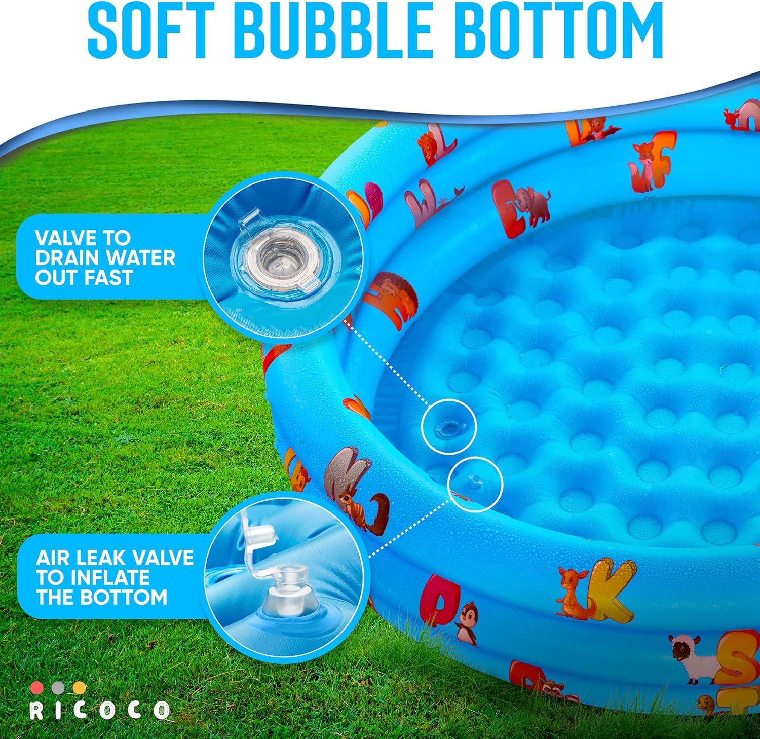 Inflatable Kiddie Pool for Kids - Kids Pools for Backyard - Swimming Pool for Kids and Toddlers - 3 Ring Pools for Inside and Outside - Durable Material with Soft Bubble Botton, Blue: Kitchen & Dining