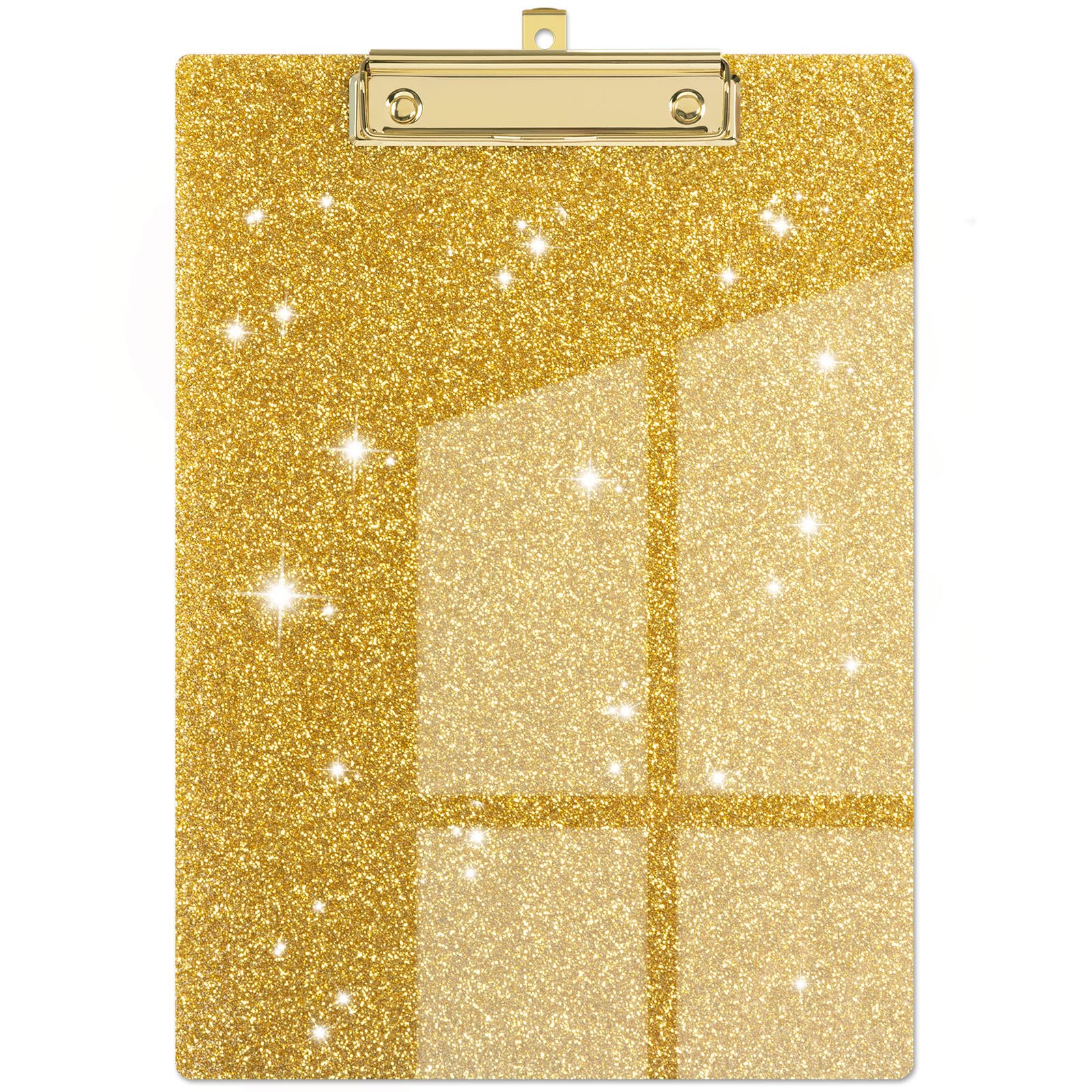 Piasoenc Acrylic Clipboards, Fashion Glitter Clip Board with Low Profile Gold Clip, Designed for Classroom School and Office Use, A4 Letter Size 9 x 12.5 in,Gold