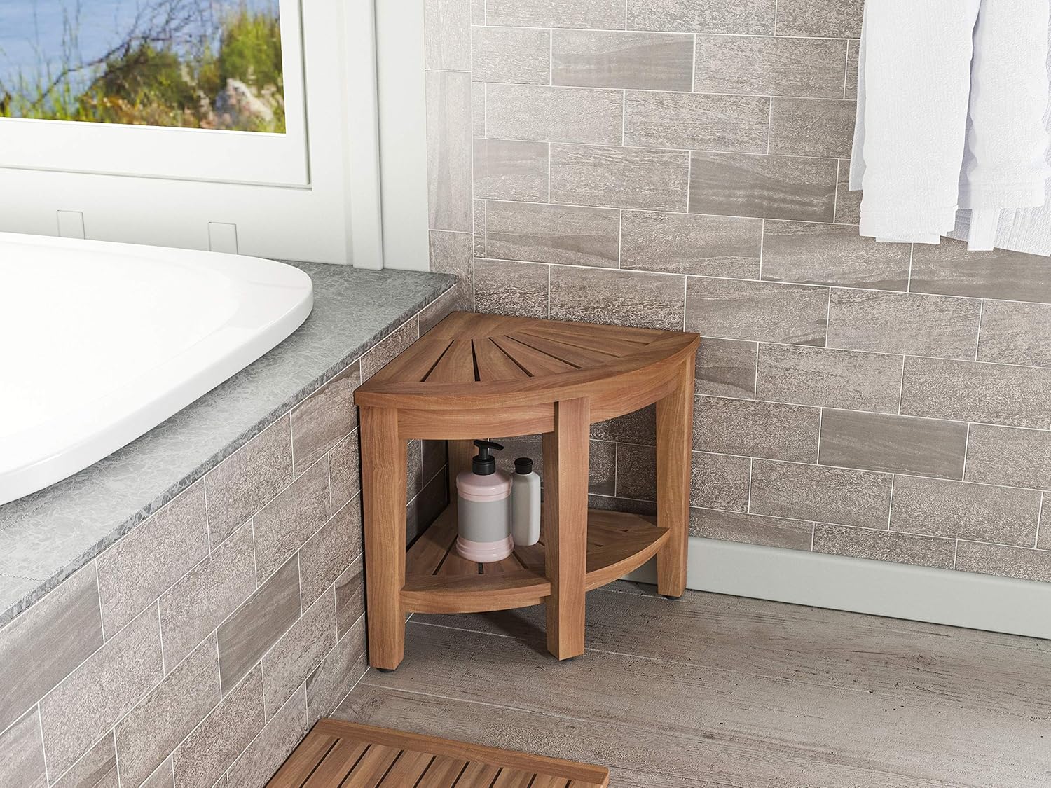 AquaTeak The Original 15.5" Kai Corner Teak Shower Bench with Shelf: Health & Personal Care