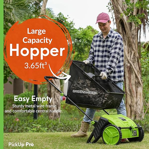 PICKUP PRO 2 LEAF & LAWN SWEEPER – PUSH POWERED GARDEN SWEEPER FOR GRASS CLIPPINGS, LEAVES & DEBRIS – MANUAL PUSH YARD SWEEPER WITH HEIGHT ADJUSTMENT & LARGE COLLECTION HOPPER