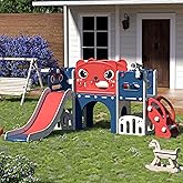 NYEEKOY 9 in 1 Toddler Slide and Outdoor Playset, Slide for Toddlers 1-3 | Multi Functional Toddler Playground, A Baby Slide Suitable for Multiple People to Play with Basketball Hoop