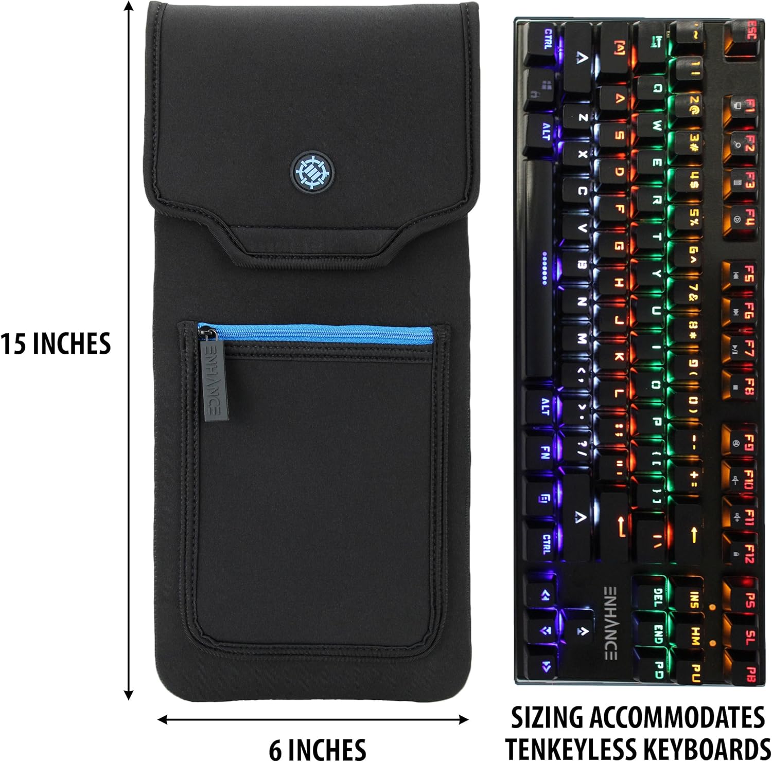 ENHANCE Keyboard Sleeve Travel Case for Tenkeyless Compact Tournament Gaming Keyboards (up to 15 Inches) with Rugged Neoprene Construction - Image 3