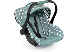 Bayer - Deluxe Doll Car Seat - Safety Belt, Sun Canopy, Accessories for Baby Dolls - Dolls up to 18” - Age 3+ - Grey Green - 