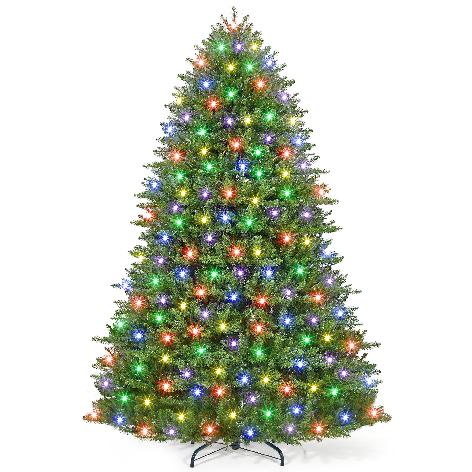 Photo 1 of Garvee 7.5ft Artificial Christmas Tree Prelit, PVC Xmas Tree with 2165 Branch Tips, 600 Dual-Color LED Lights & Foldable Base, for Holiday, Party, Christmas Decorations, Green