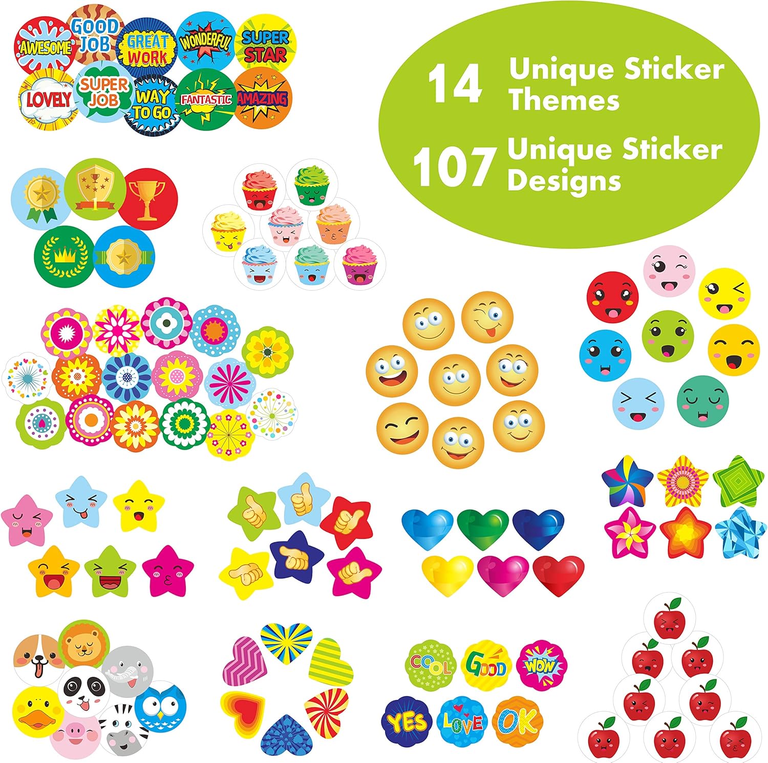Amazon Com 6340 Pcs Teacher Reward Encouragement Motivational Sticker Mega Pack In 14 Themes Each Measures 1 2 3 4 In Diameter Office Products