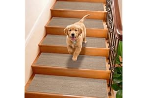 BONACA Linen Stair Treads Non Slip Indoor 30x8 Inch, 15Pcs Upgraded Stair Carpets, Peel and Stick Stair Runner Rugs for Woode