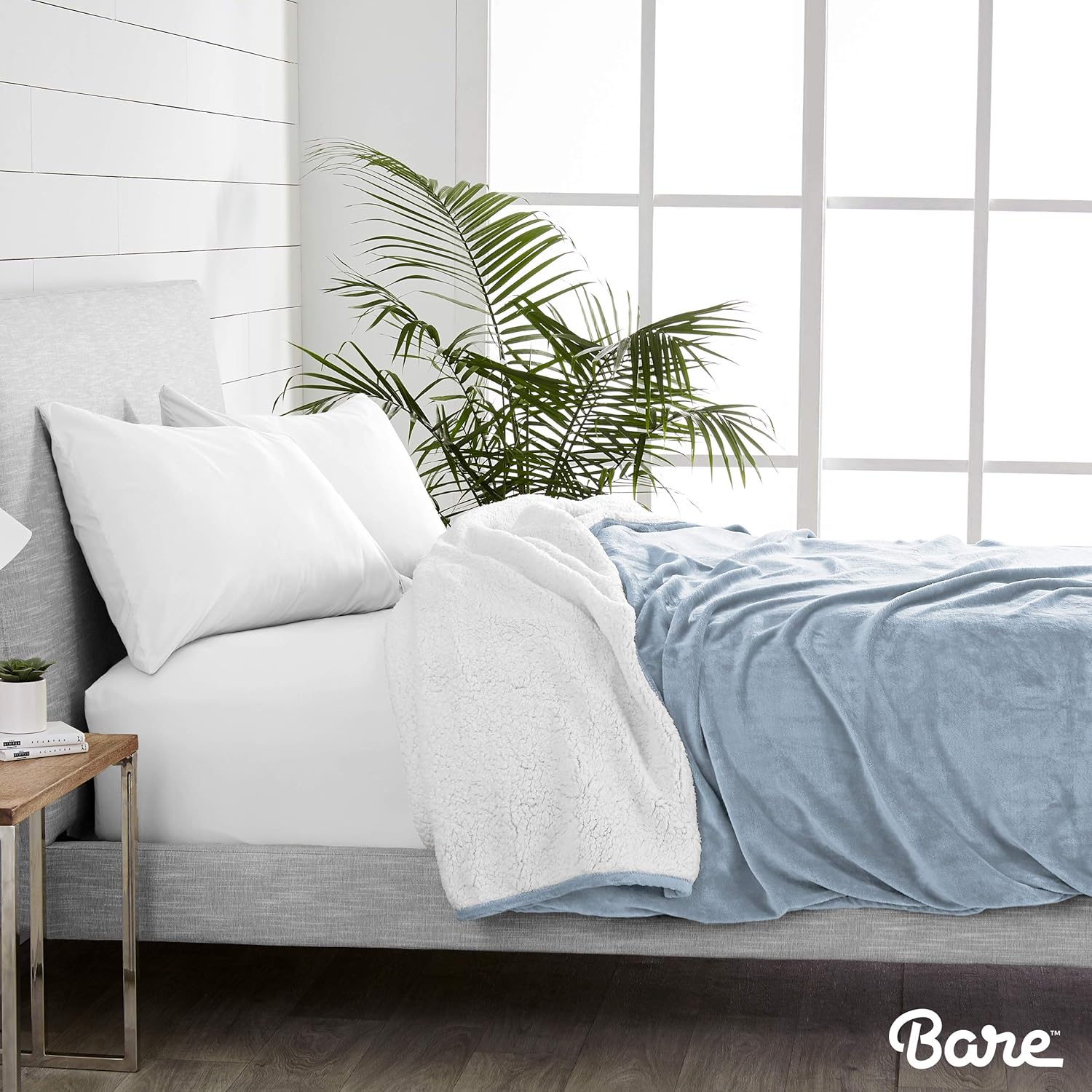 Bare Home Sherpa Fleece Blanket - Twin/Twin Extra Long - Fluffy & Soft Plush Bed Blanket - Hypoallergenic - Reversible - Lightweight (Twin/Twin XL, Dusty Blue): Home & Kitchen