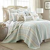 Levtex Home - Stone Harbor King/Cal King Quilt - Striped Coastal - Light Blue, Taupe, & Cream - Quilt Set Size 106x92in. and Two Shams 20x36in. - Reversible - Cotton Fabric