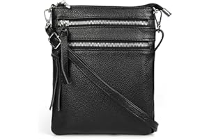 befen Small Black Crossbody Bag for Women Triple Zip Genuine Leather Crossover Purse with Shoulder Adjustable Strap Black