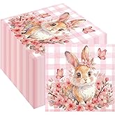 Easter Napkins, 50Pcs Easter Bunny Paper Napkins, Pink Rabbit Cocktail Beverage Napkin Disposable Guest Towels for Home Dinner Wedding Bridal Baby Shower Birthday Spring Party Supplies Tableware Decor