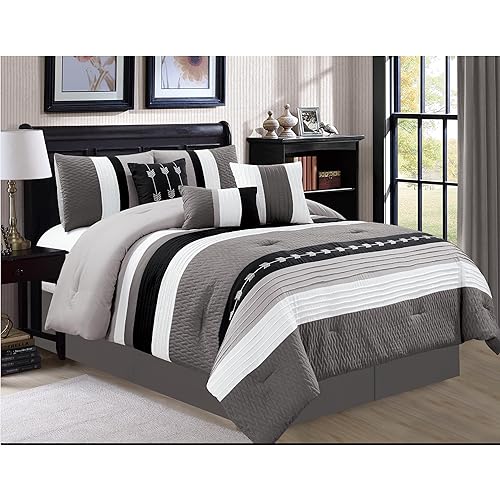Luxury 7 Piece Bed in Bag Comforter Set - Oversized (Queen, Black)