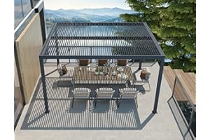 PURPLE LEAF Louvered Pergola 94AS 12' x 14' Outdoor Aluminum Pergola with Adjustable Roof for Deck Backyard Garden Grey Hardtop Gazebo