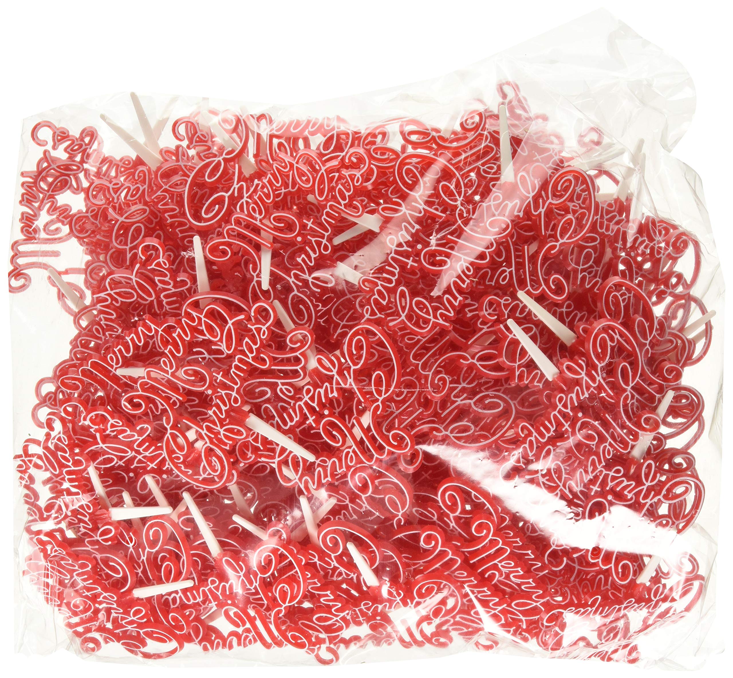 Creative Party M59 Red and White Merry Christmas Script Cake Toppers-144 Pcs