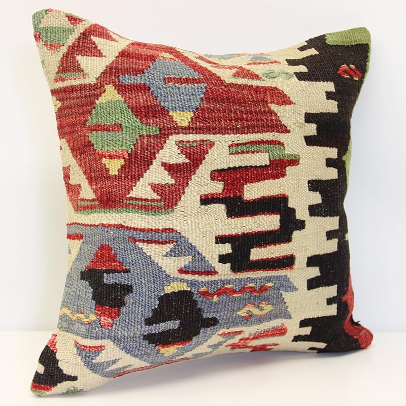 Throw kilim pillow cover 16x16 inch (40x40 cm) Boho kilim