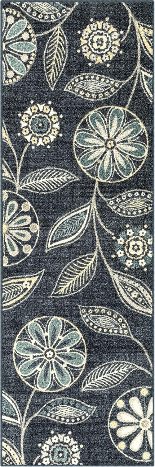 Maples Rugs Reggie Floral Runner Rug Non Slip Hallway Entry Carpet [Made in USA], 2 x 6, Persian Blue: Furniture & Decor