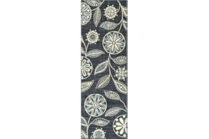 Maples Rugs Reggie Floral Runner Rug Non Slip Hallway Entry Carpet [Made in USA], 2' x 6', Persian Blue