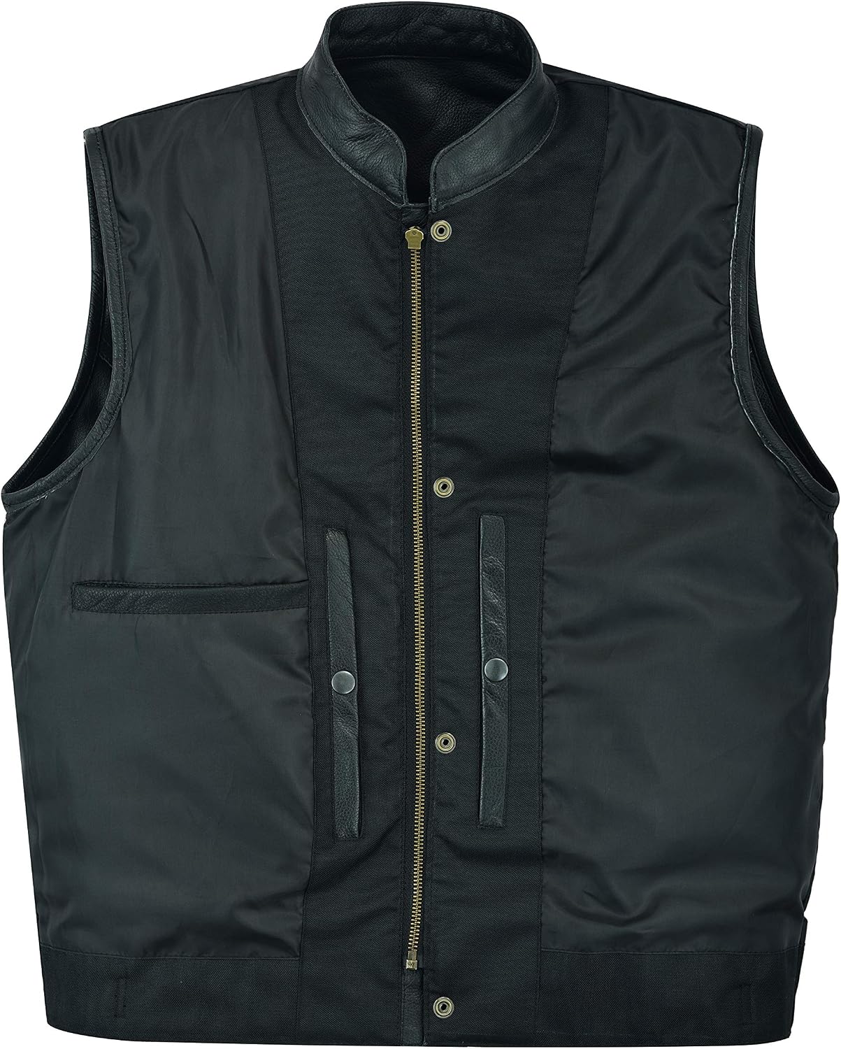 Leatherick Motorcycle Mens SOA Genuine Leather Biker Vest with Open Buttons for Riding and Fashion Cut of style Black Waistcoat with Deep Pockets (XL - Image 5
