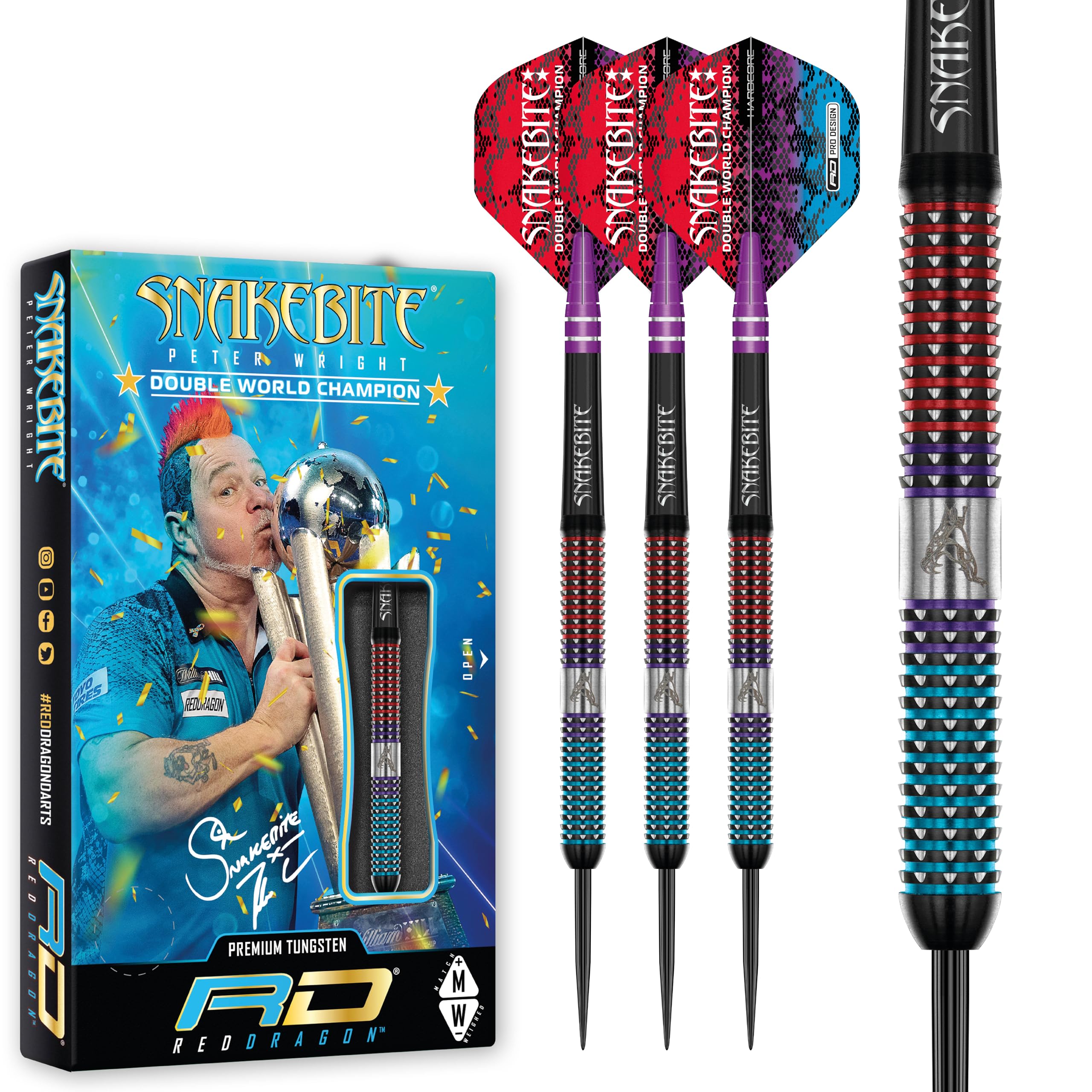 RED DRAGON Peter Snakebite Wright Spirit 25 Gram Premium Tungsten Darts Set with Flights and Stems