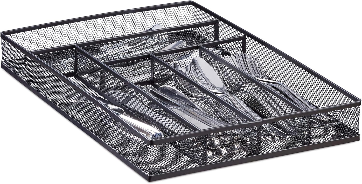 Relaxdays Large Metal Mesh Cutlery Tray, Open Drawer
