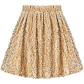 Weixinbuy Sequin Skirt for Girls Kids Sparkly Fashion Shiny Pleated Skirts Elastic Waist A-Line Velvet Glitter Party Outfits