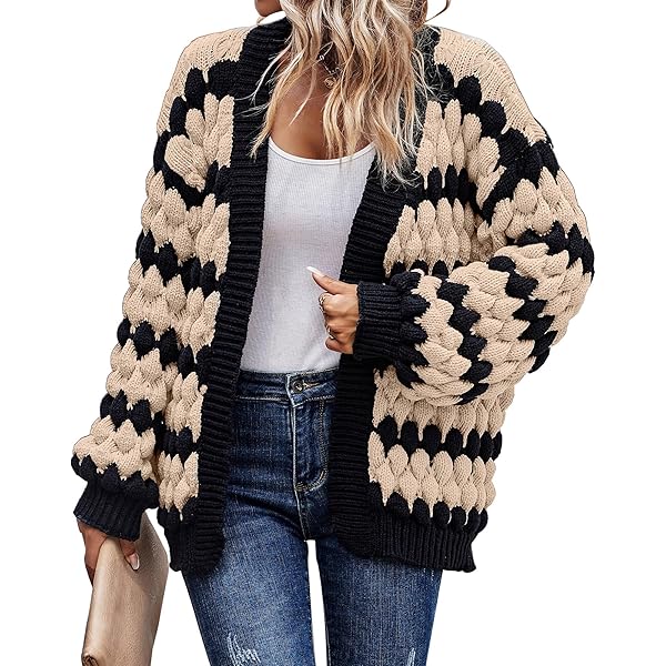 Womens Chunky Cardigan Sweaters Oversized Striped Colorblock Long