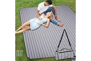 WICKERLAND Picnic Blankets Extra Large Outdoor - Beach Blanket Waterproof Sandproof with Shoulder Strap, Machine Washable, Picnic Mat with Stakes for Grass Concert, Park.BohoGrey