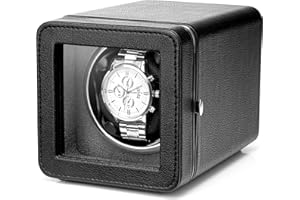 Vlando Single Watch Winder for Automatic Watches, Super Quiet Japanese Motor, 4 Rotation Mode Setting, Lychee Texture Leather