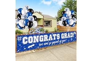 RAGNHILD 37Pcs Graduation Banner Balloon Decorations Class of 2025, Congrats Grad Banner Yard Outdoor Decorations, Graduation Balloons Banner Set for High School College Graduation Party Supplies, Blue