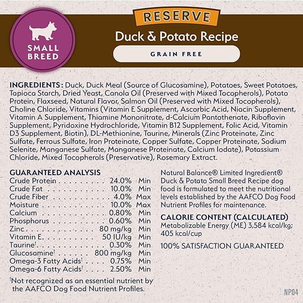 NATURAL BALANCE LIMITED INGREDIENT SMALL-BREED ADULT GRAIN-FREE DRY DOG FOOD, RESERVE DUCK & POTATO RECIPE, 12 POUND (PACK OF 1)