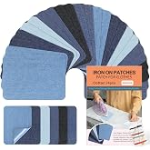 Iron on Patches for Clothes 24Pcs, Iron on Patches for Jeans Denim | Denim Cotton Fabric Repair Patch for Ripped Jeans, Inside Jean, Repair Holes, Knee, Pants 3" by 4-1/4" Blue&amp;Black