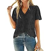 Simplee Womens Blouses Dressy Casual V Neck Short Sleeve Embroidered Eyelet Tops Shirts Western Peasant Spring Summer Outfits