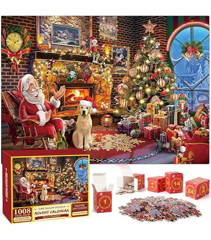 Christmas Puzzle Advent Calendar 2025 - 1008 Piece Santa Sleigh Jigsaw, 24 Day Countdown For Kids & Adults