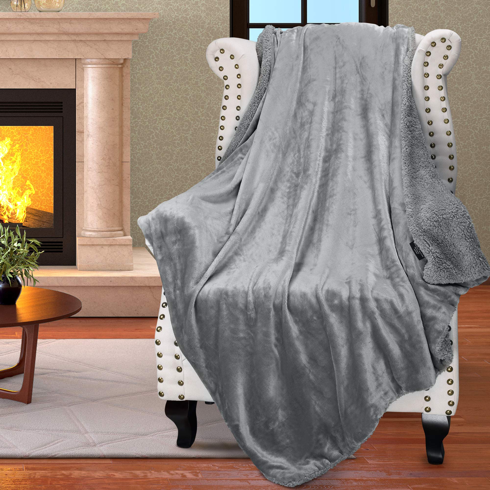 Catalonia Classy Grey Fluffy Fleece Sherpa Sofa Throws Single Blanket, Warm Thick Soft Cozy Bed Blankets, Plush Couch Throw Warm Cozy Reversible Blankets for Winter 150 x 130 cm — image 1