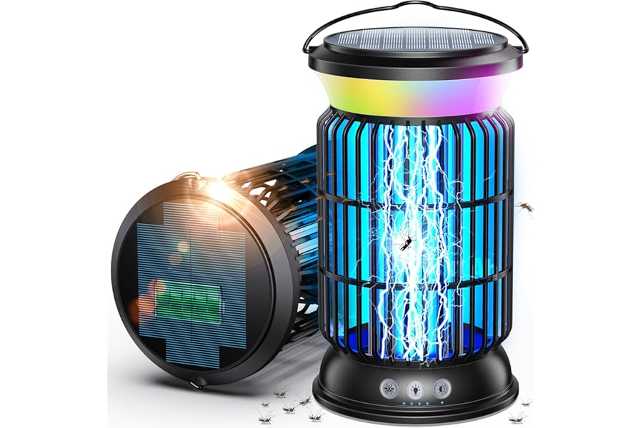 Sayneep 4-in-1 Solar Bug Zapper Outdoor, Rechargeable 6000mAh Mosquito Zapper, Cordless Electric Fly Zapper, Waterproof Insect Zapper for Patio, Backyard, Garage, Kitchen, Bedroom