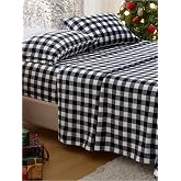 Bedsure Buffalo Plaid Fleece Sheets Queen Size, Anti-Static Warm Bed Sheets | Cozy Flannel Fleece, Soft Velvety Warmth, 16" Deep Pocket, Winter Bedding &amp; Christmas Gift, Black/White Buffalo Plaid