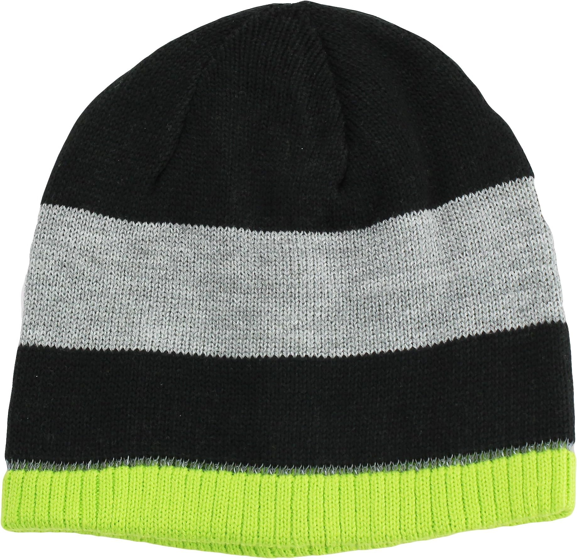 Nolan Boys Winter Hat Striped Reversible Beanie Cap Size 4-14 Black Blue Grey